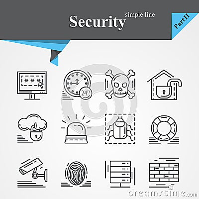 Security outline icon set isolated Vector Illustration