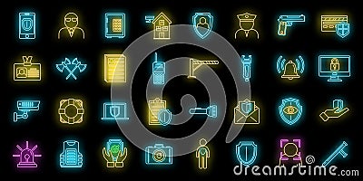 Security personal guard icons set vector neon Vector Illustration