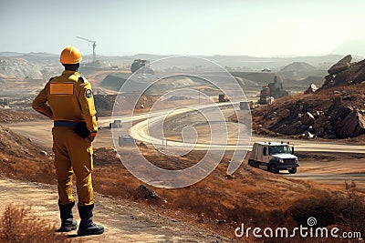 Security Personnel Monitoring Access And Safety In Uranium Mining Areas. Generative AI Stock Photo