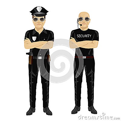 Security and police guards standing with arms folded Vector Illustration