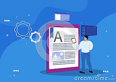 Security and privacy concepts Illustration of a man using a tablet to open documents in e-documant format, flat style, vector Vector Illustration