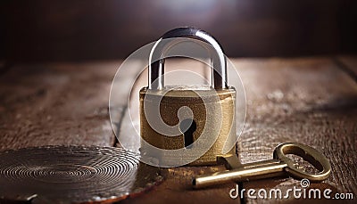 Security and protection, featuring symbols like a padlock, shield, and a key symbolizing safety, defense, and secure access. Ideal Stock Photo