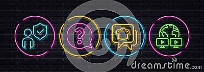 Security, Question mark and Cooking hat minimal line icons. For web application, printing. Neon laser 3d lights. Vector Vector Illustration