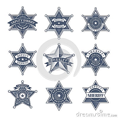 Security sheriff badges. Police shield and officers logo texas rangers vector symbols Vector Illustration