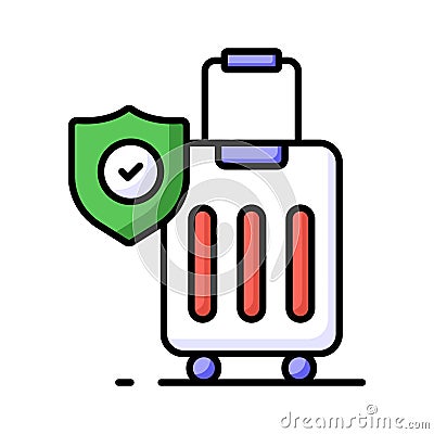 Security shield on attache case denoting vector of luggage security, luggage insurance icon Vector Illustration