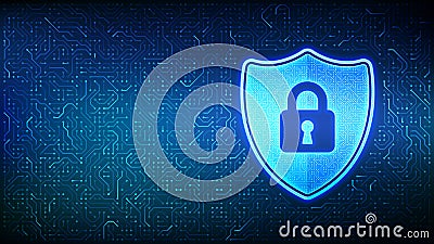 Security shield. Cyber security. Shield with Lock with keyhole icon. Cyber data protection. Information privacy idea. Circuit Vector Illustration