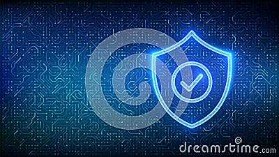 Security shield. Cyber security. Protection shield with Check mark icon. Cyber data protection. Information privacy idea. Circuit Vector Illustration