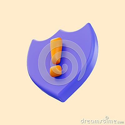 security shield exclamation icon 3d render concept for warning virus Stock Photo