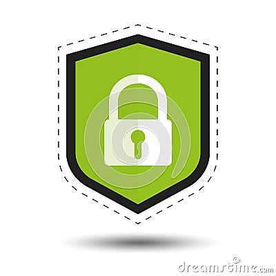 Security Shield Or Virus Shield With Padlock And Shadow - Outline Sticker Vector Icon For Apps And Websites Stock Photo