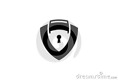 Security Solutions Minimal Symbol Design. Vector Logo Template. An online database shield protection safe guard in a briefcase for Vector Illustration