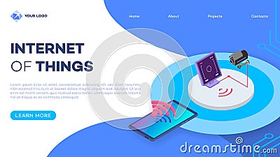 Security system landing page vector template with isometric illustration Vector Illustration