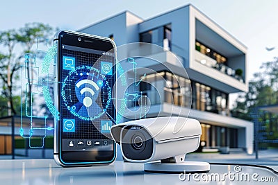 Security systems ensure camera protection with secure access through innovative alarms, tech synchronization, and integrated devic Cartoon Illustration