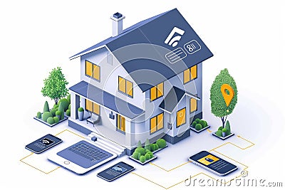 Security technology enhances HD monitoring with reliable network notifications, integrating CCTV security for connected and automa Cartoon Illustration