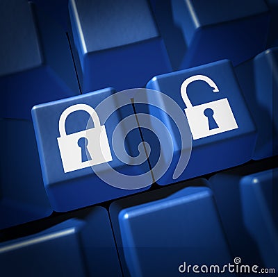 Security technology lock un locked firewall comput Stock Photo