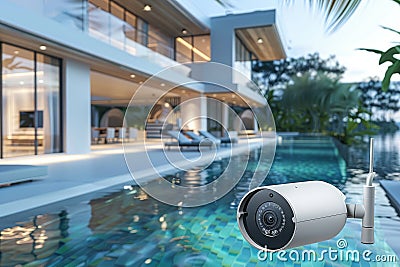 Security technology optimizes video streaming in monitored environments, revising secured settings with 4K coverage enhancements. Cartoon Illustration