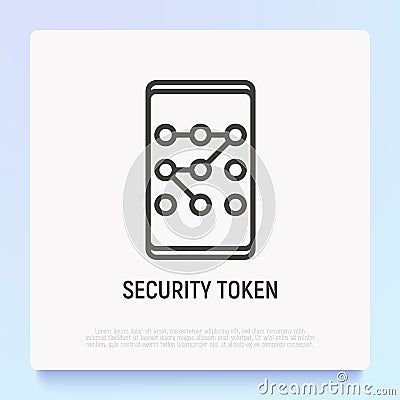 Security token, graphic key on smartphone thin line icon. Modern vector illustration Vector Illustration