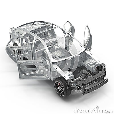 Sedan without cover on white. 3D illustration Cartoon Illustration