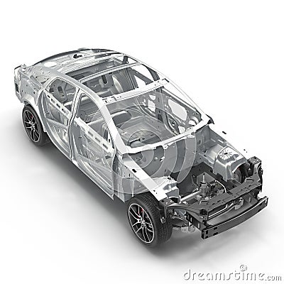 Sedan without cover on white. 3D illustration Cartoon Illustration