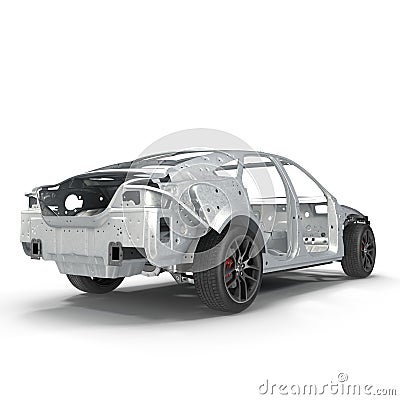 Sedan without cover on white. Rear view. 3D illustration Cartoon Illustration