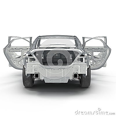 Sedan without cover on white. Rear view. 3D illustration Cartoon Illustration