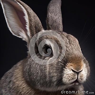Sedate closeup portrait lovely whisker easter Rex rabbit in studio. Stock Photo