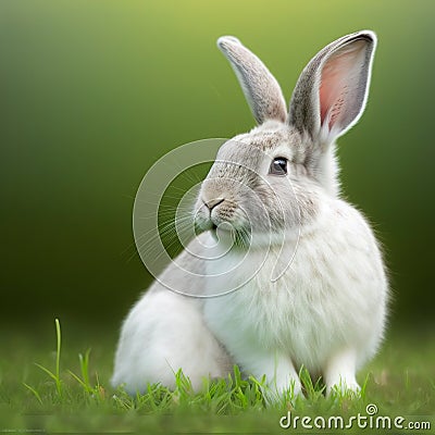 Sedate easter Himalaya rabbit portrait full body sitting in green field Stock Photo