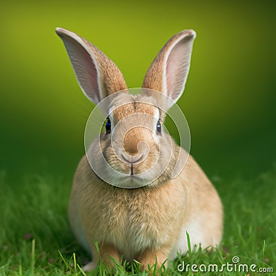 Sedate easter Palomino rabbit portrait full body sitting in green field Stock Photo