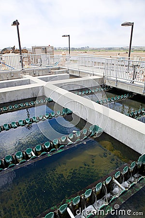 Sedimentation basins for purification of treated wastewater Stock Photo