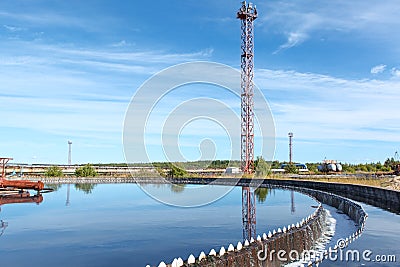 Sedimentation circlular settlers in treatment plant Stock Photo