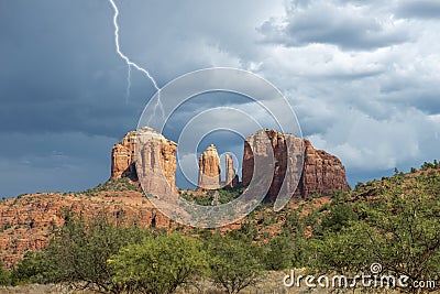 Sedona, Arizona, Lightning Strike, Mountains, Red Rocks Stock Photo