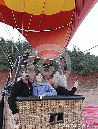 A Couple in a Hot Air Balloon Prepares for Liftoff Near Sedona, Editorial Stock Photo
