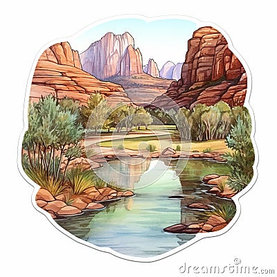 Sedona River Valley Sticker - Realistic Anamorphic Art Stock Photo