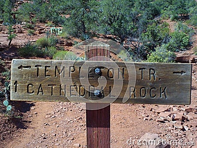 Sedona Trail Templeton Trail or Cathedral Rock Sign Stock Photo