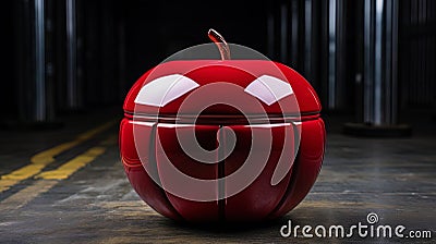 The seductive apple, located on the dark surface of the wooden table, like a picturesque accen Stock Photo