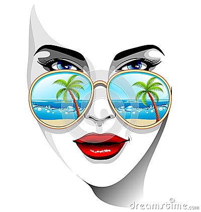 Girl Portrait with Summer Sunglasses Vector Illustration