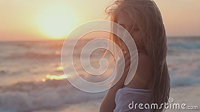 Seductive Girl Withe Long Hair Posing at Sunset on Stock Footage - Video of  ocean, glamor: 42947342