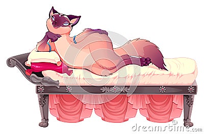 Seductive kitten is lying on the couch Vector Illustration