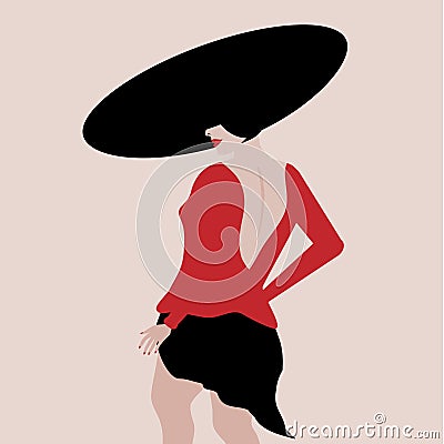 Seductive Lady in a Stylish Black Hat Vector Illustration
