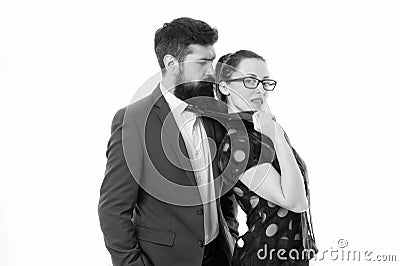 Seductive secretary. Business partners man with beard and woman flirting business conference or meeting. Boss and Stock Photo