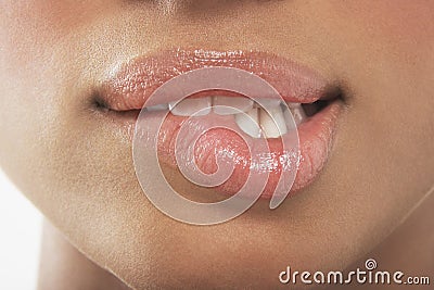 Seductive Woman Biting Her Lip Stock Photo