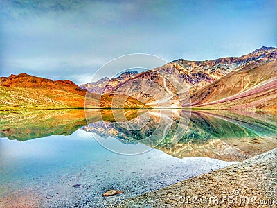 See d beauty of Chandratal the moon lake Stock Photo