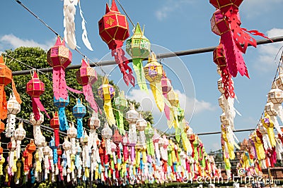 See the lantern in Yeepeng festival. The festival of Chiangmai Stock Photo