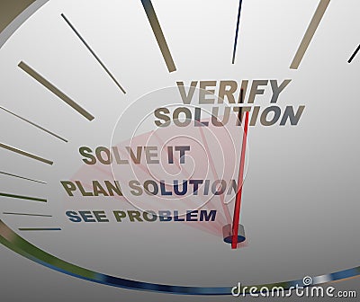 See Problem Plan Solution Solve Verify - Speedometer Stock Photo