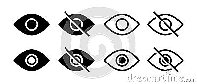 See and unsee eyes vector icon set. Hide and unhide symbol. Data privacy and sensitive content sign Vector Illustration