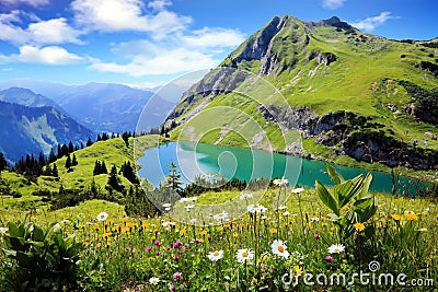Seealpsee a high mountain lake in the Bavarian Alps, Germany, Eu Stock Photo