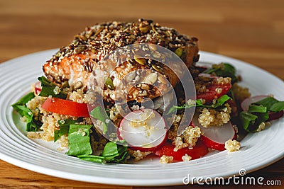 Seed crusted salmon fillet Stock Photo