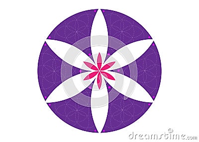 Seed Flower of life lotus icon, purple mandala sacred geometry, yantra symbol of harmony and balance. Mystical talisman, logo sign Vector Illustration