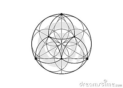 Seed Flower of life lotus icon, yantra mandala sacred geometry, tattoo symbol of harmony and balance. Mystical talisman, black Vector Illustration