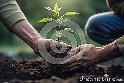 green agriculture tree nature planting spring gardening leaf growth hand. Generative AI. Stock Photo