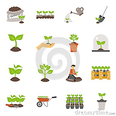 Seedling Flat Icons Set Vector Illustration